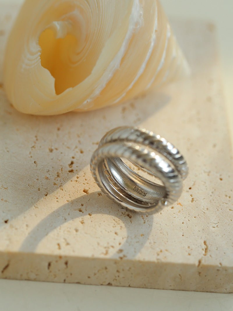 Line Threaded Wide 925 Silver Ring - floysun