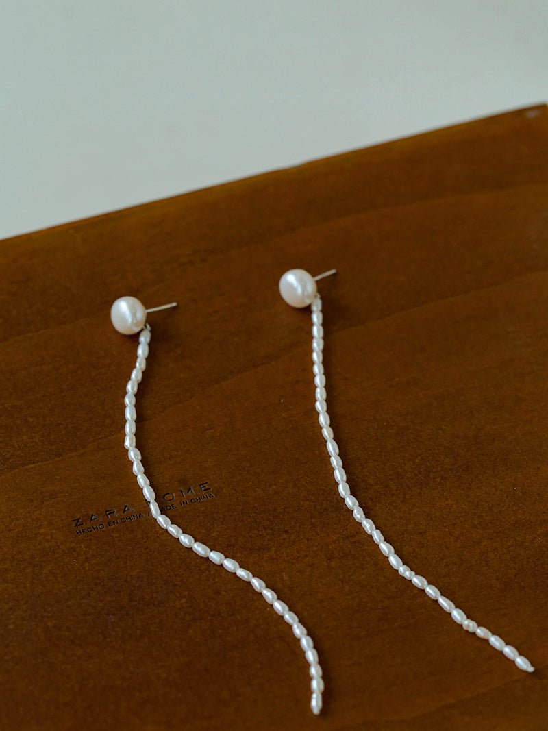 Long Aurora Freshwater Pearl Tassel Earrings - floysun