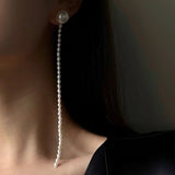 Long Aurora Freshwater Pearl Tassel Earrings - floysun