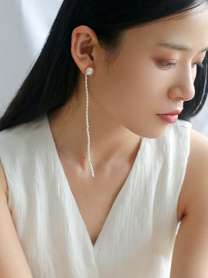 Long Aurora Freshwater Pearl Tassel Earrings - floysun