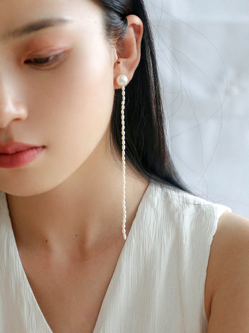 Long Aurora Freshwater Pearl Tassel Earrings - floysun