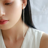 Long Aurora Freshwater Pearl Tassel Earrings - floysun