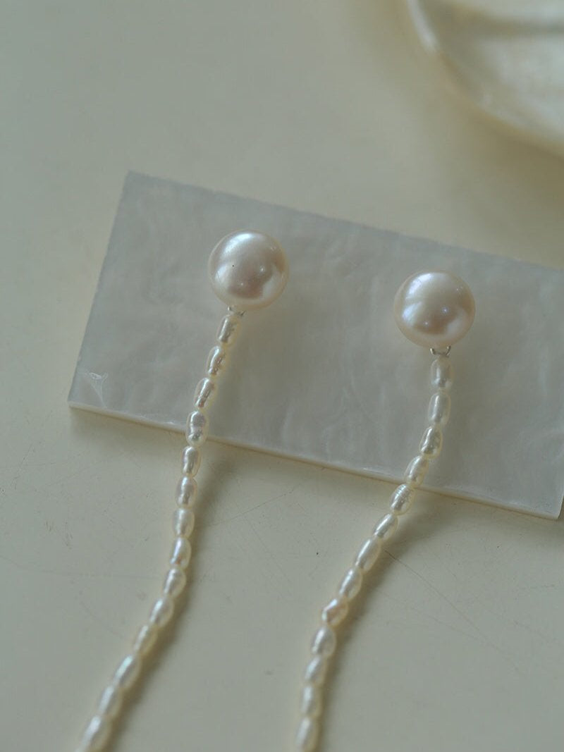 Long Aurora Freshwater Pearl Tassel Earrings - floysun