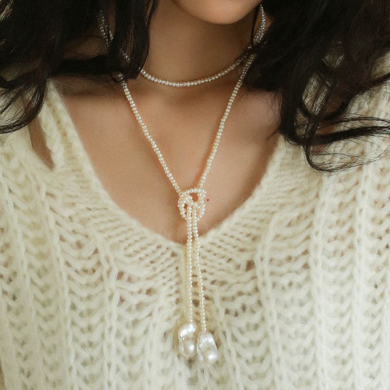 Long Baroque Beaded Pearl Sweater Necklace - floysun