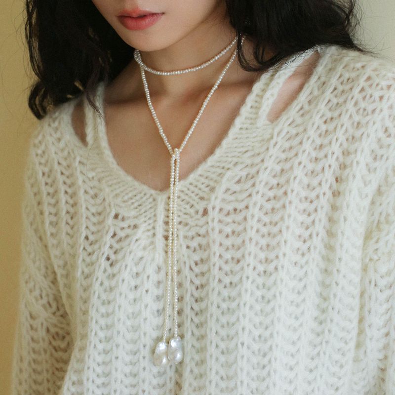 Long Baroque Beaded Pearl Sweater Necklace - floysun