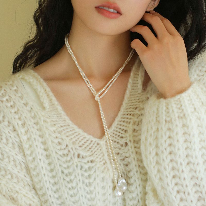 Long Baroque Beaded Pearl Sweater Necklace - floysun