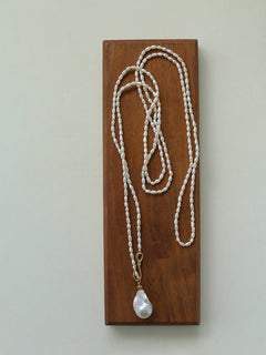 Long Baroque Pearl Pendant Necklace with Rice Pearls - floysun