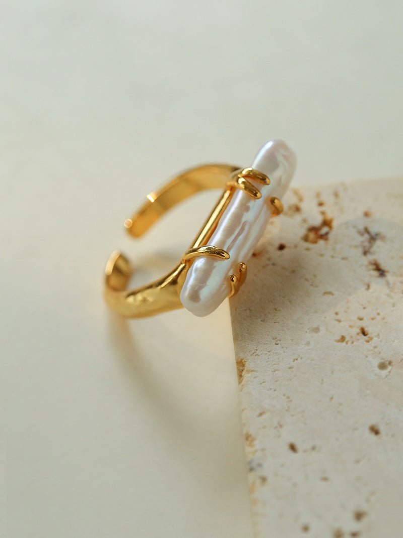 Long Baroque Pipa Pearl Ring - floysun