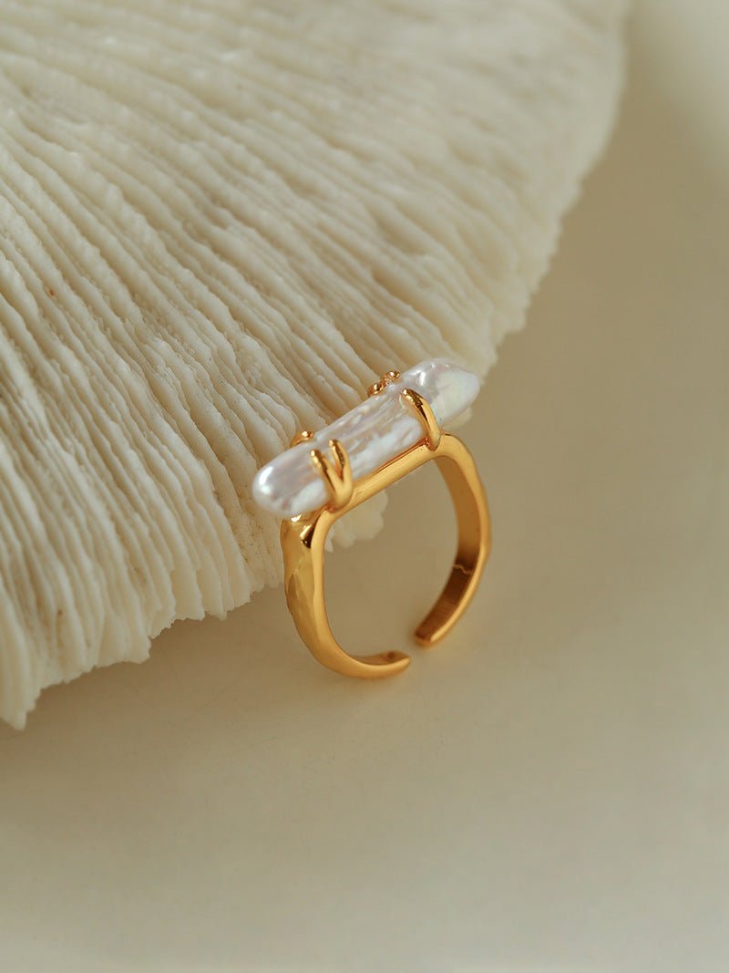 Long Baroque Pipa Pearl Ring - floysun