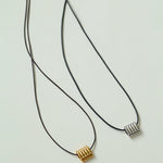 Long Black Leather Necklace with Striped Geometric Pendant - floysun