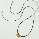 Long Black Leather Necklace with Striped Geometric Pendant - floysun