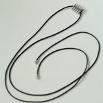 Long Black Leather Necklace with Striped Geometric Pendant - floysun