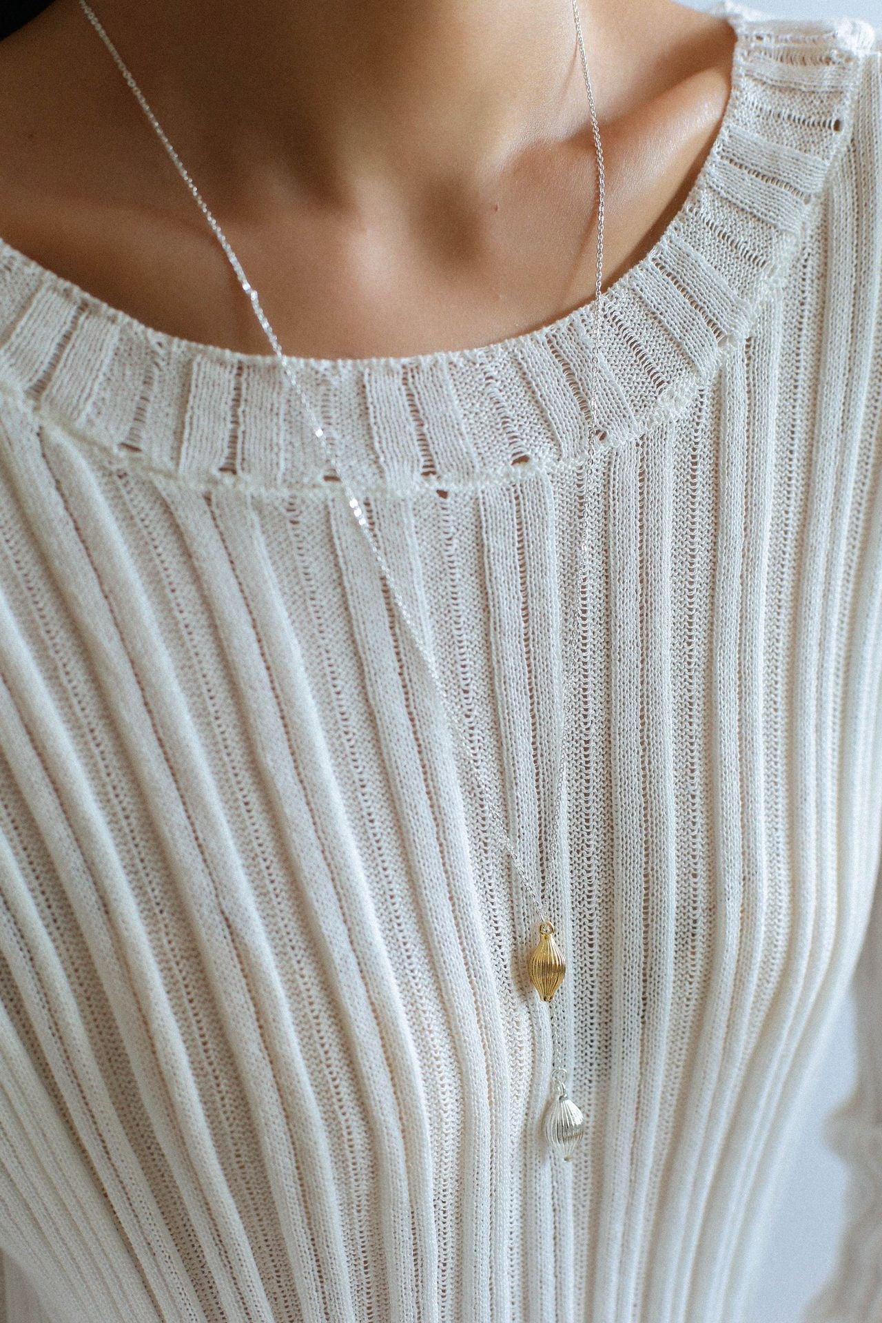 Long Gold and Silver Textured Seed Pendant Necklace - floysun