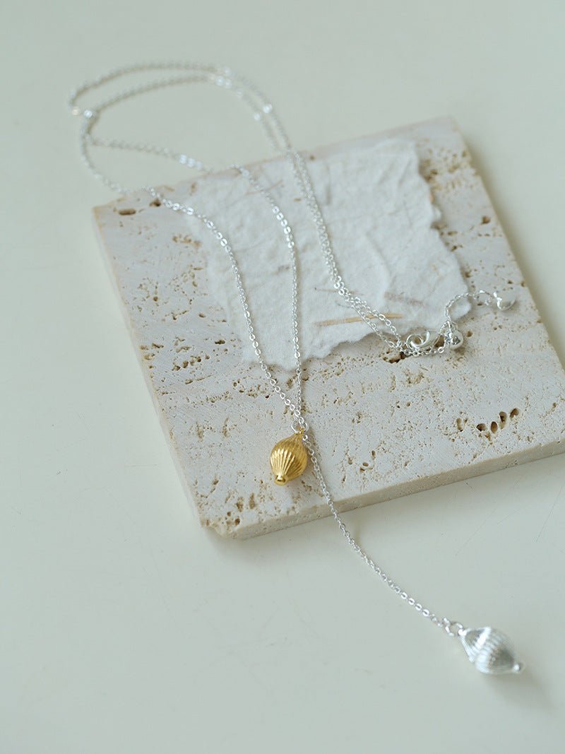 Long Gold and Silver Textured Seed Pendant Necklace - floysun