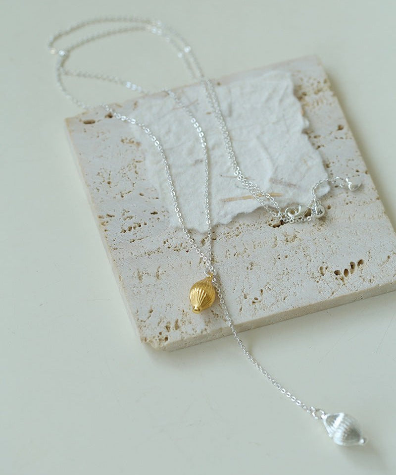 Long Gold and Silver Textured Seed Pendant Necklace - floysun