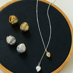 Long Gold and Silver Textured Seed Pendant Necklace - floysun