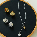 Long Gold and Silver Textured Seed Pendant Necklace - floysun