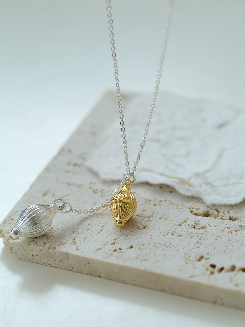 Long Gold and Silver Textured Seed Pendant Necklace - floysun