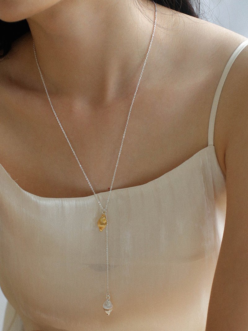 Long Gold and Silver Textured Seed Pendant Necklace - floysun