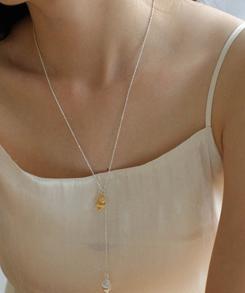 Long Gold and Silver Textured Seed Pendant Necklace - floysun