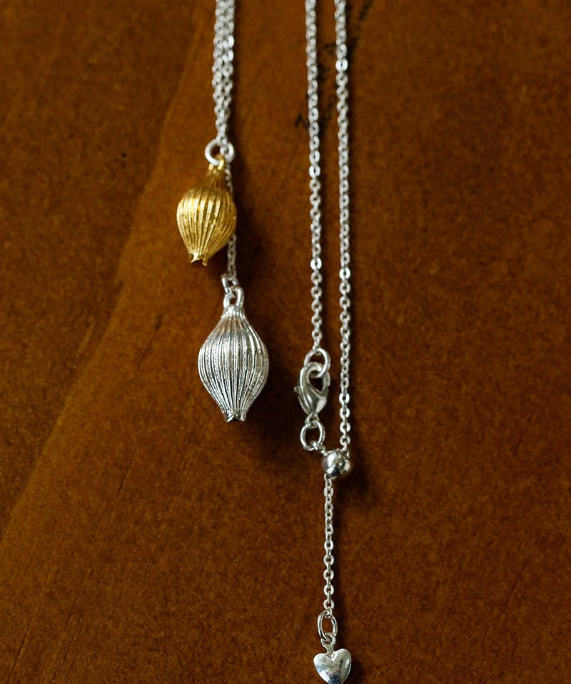 Long Gold and Silver Textured Seed Pendant Necklace - floysun