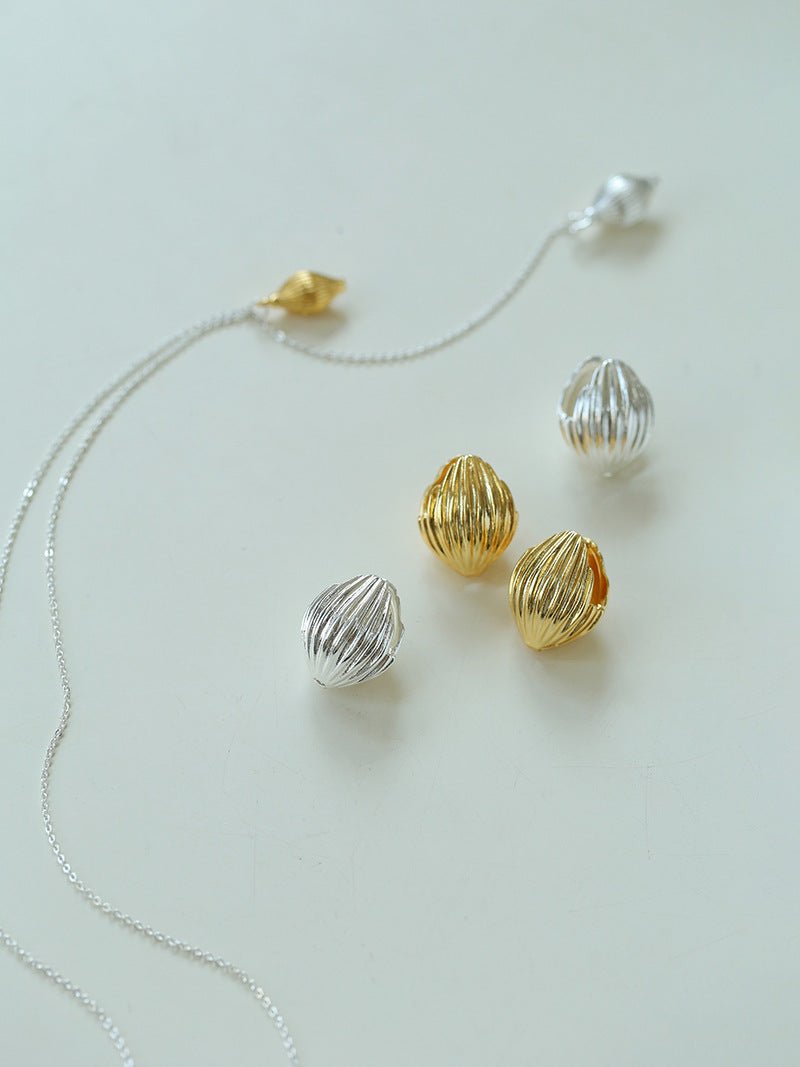 Long Gold and Silver Textured Seed Pendant Necklace - floysun