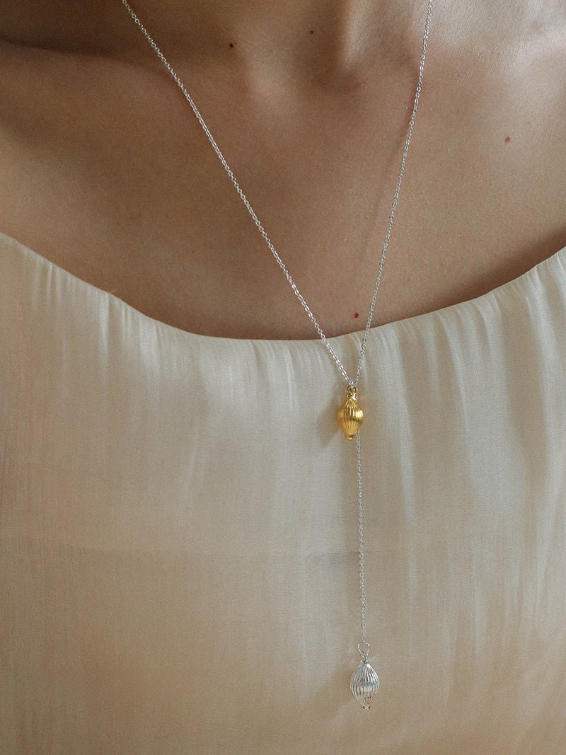 Long Gold and Silver Textured Seed Pendant Necklace - floysun