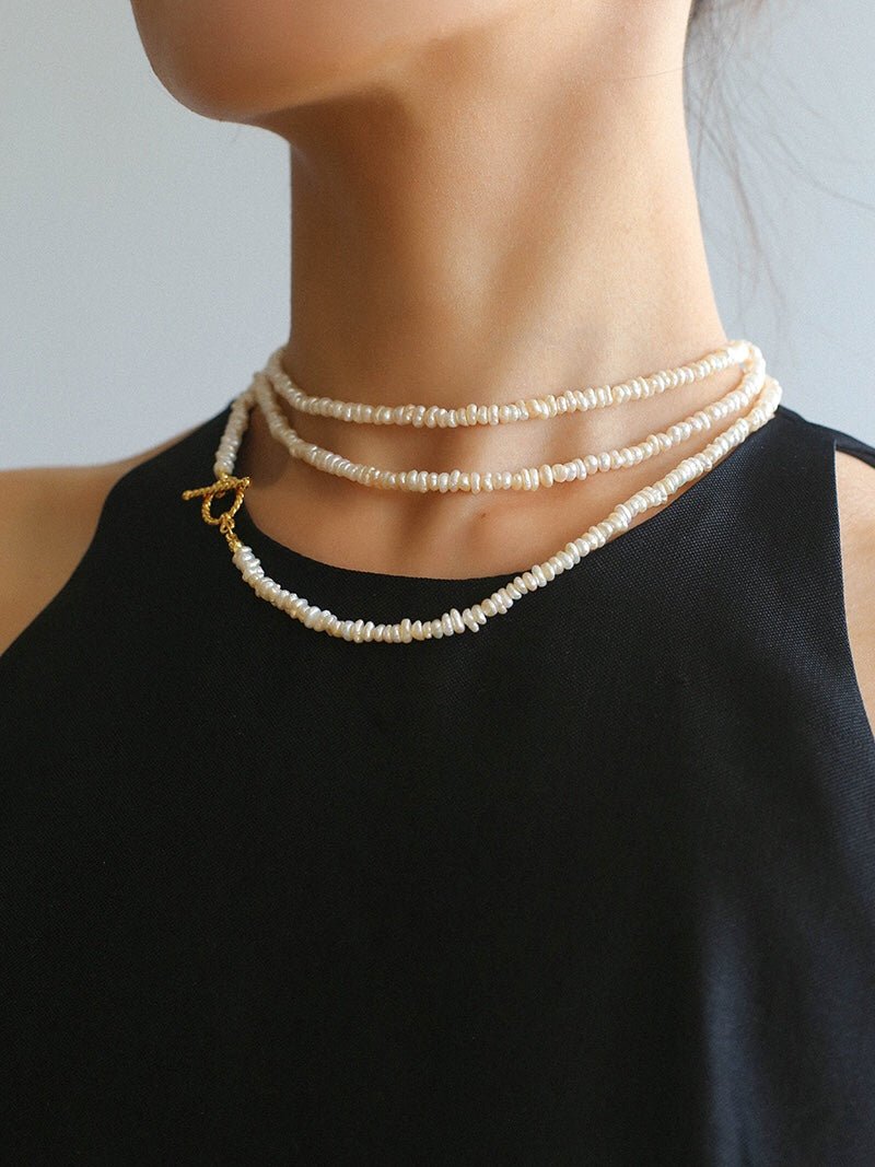 Long Minimalist Irregular Pearl OT Clasp Necklace Sweater Chain - floysun