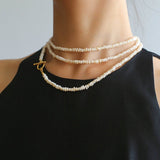 Long Minimalist Irregular Pearl OT Clasp Necklace Sweater Chain - floysun