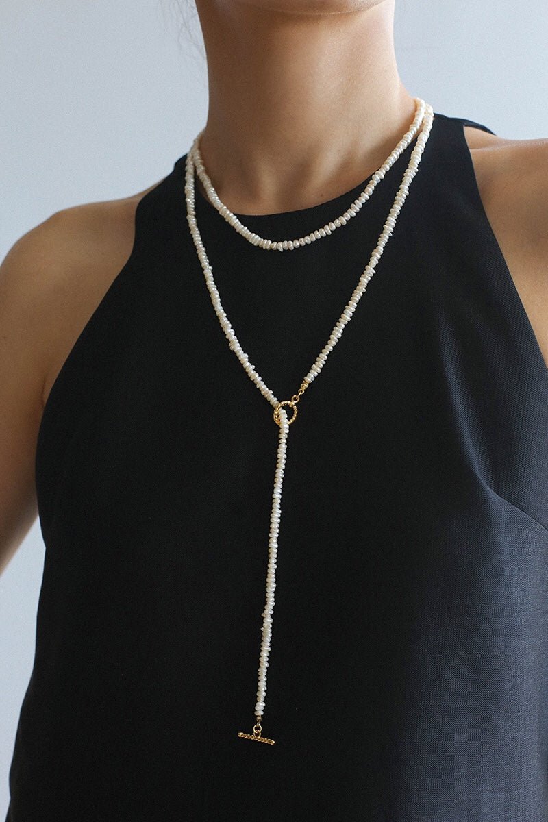 Long Minimalist Irregular Pearl OT Clasp Necklace Sweater Chain - floysun