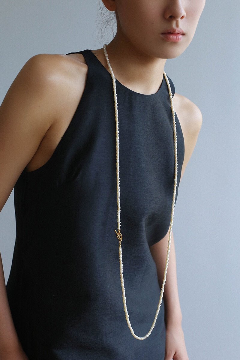 Long Minimalist Irregular Pearl OT Clasp Necklace Sweater Chain - floysun