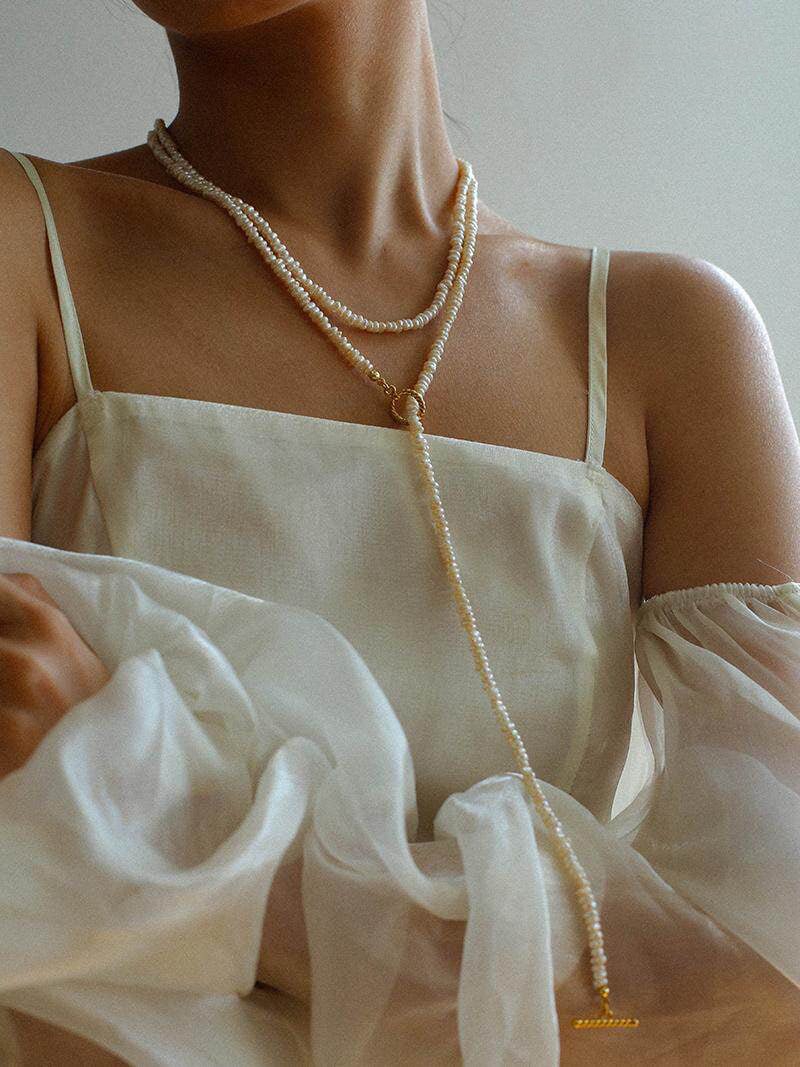 Long Minimalist Irregular Pearl OT Clasp Necklace Sweater Chain - floysun