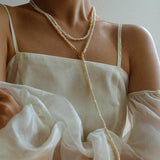 Long Minimalist Irregular Pearl OT Clasp Necklace Sweater Chain - floysun