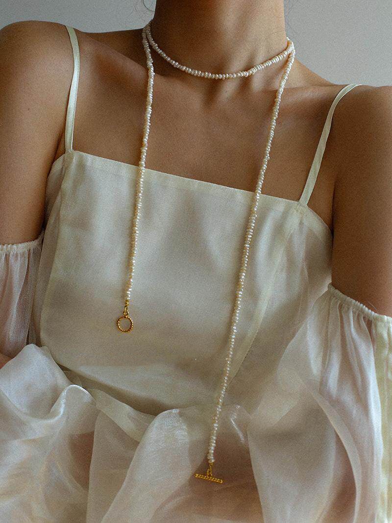 Long Minimalist Irregular Pearl OT Clasp Necklace Sweater Chain - floysun