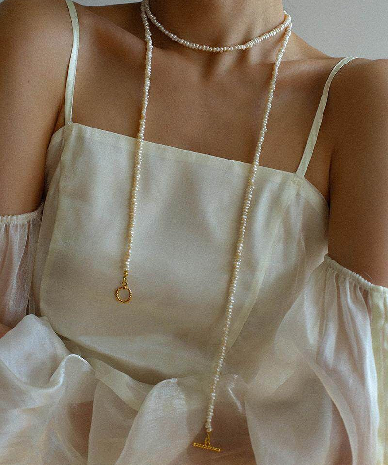 Long Minimalist Irregular Pearl OT Clasp Necklace Sweater Chain - floysun