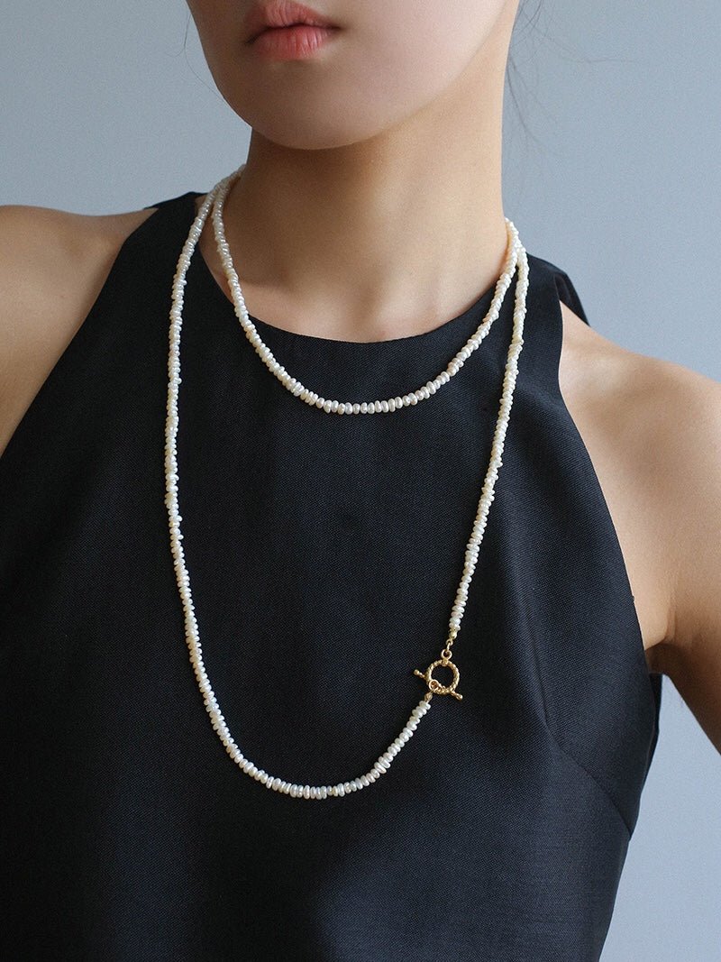 Long Minimalist Irregular Pearl OT Clasp Necklace Sweater Chain - floysun