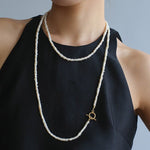 Long Minimalist Irregular Pearl OT Clasp Necklace Sweater Chain - floysun