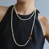 Long Minimalist Irregular Pearl OT Clasp Necklace Sweater Chain - floysun