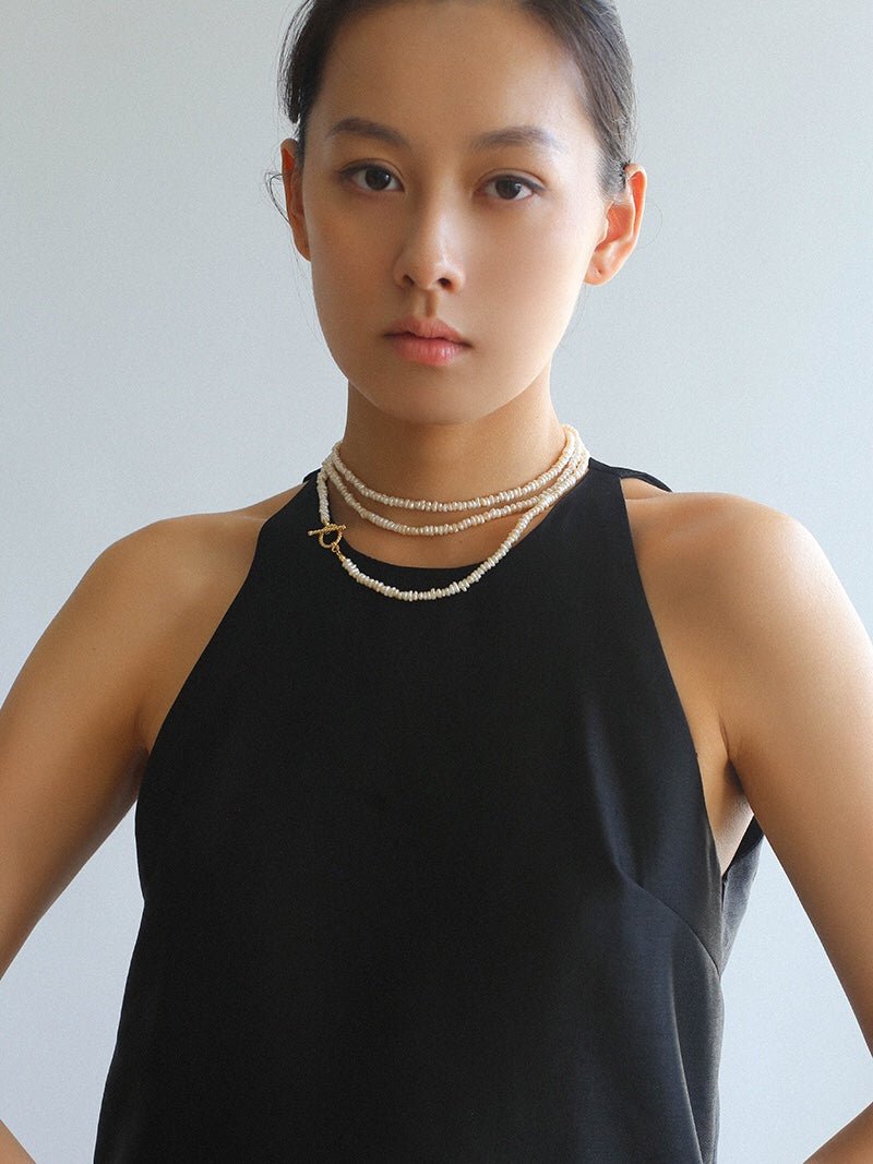 Long Minimalist Irregular Pearl OT Clasp Necklace Sweater Chain - floysun