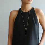 Long Minimalist Teardrop Pearl Pendant Necklace - floysun