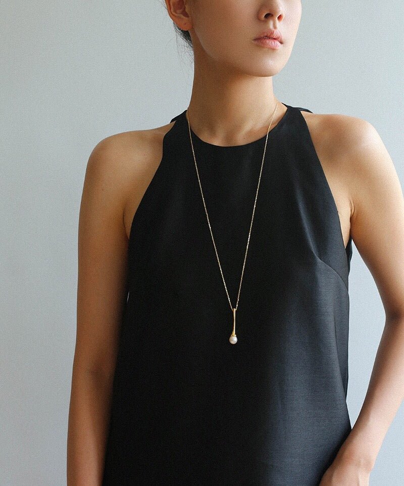 Long Minimalist Teardrop Pearl Pendant Necklace - floysun