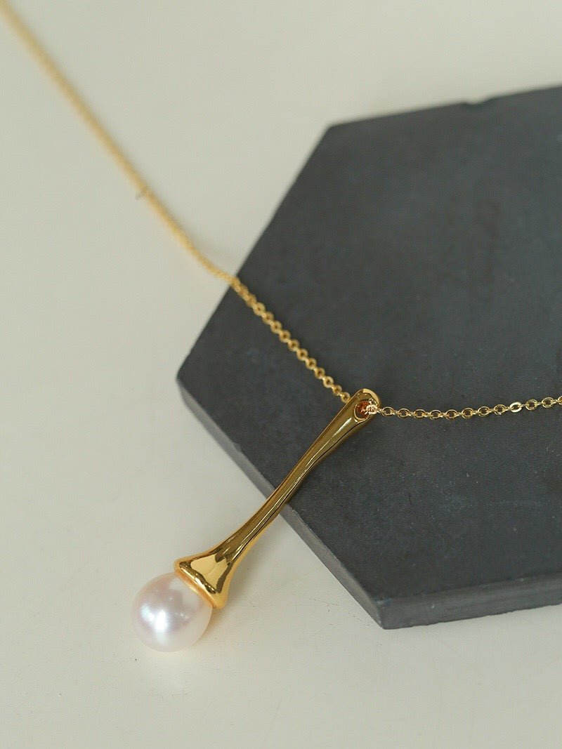 Long Minimalist Teardrop Pearl Pendant Necklace - floysun