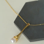 Long Minimalist Teardrop Pearl Pendant Necklace - floysun