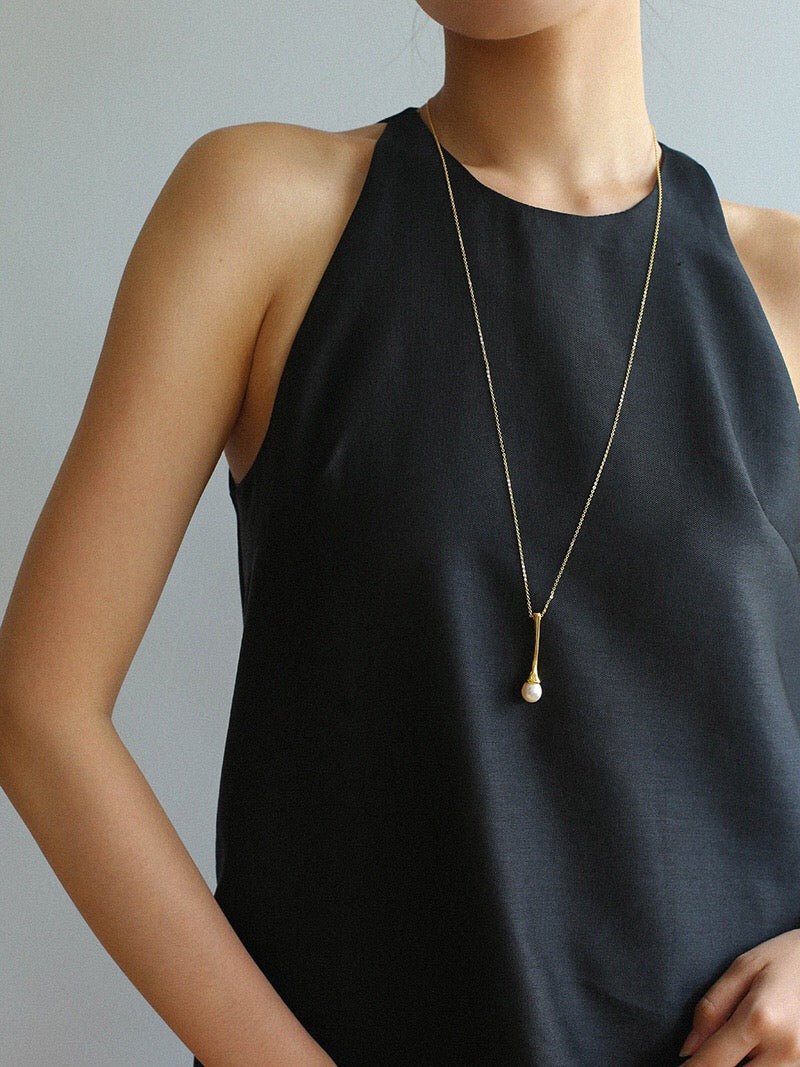 Long Minimalist Teardrop Pearl Pendant Necklace - floysun