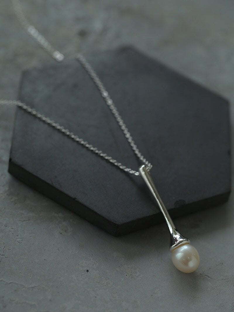 Long Minimalist Teardrop Pearl Pendant Necklace - floysun