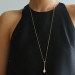 Long Minimalist Teardrop Pearl Pendant Necklace - floysun