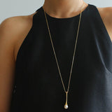 Long Minimalist Teardrop Pearl Pendant Necklace - floysun