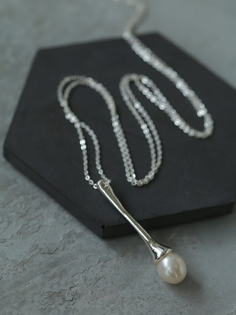 Long Minimalist Teardrop Pearl Pendant Necklace - floysun