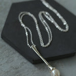 Long Minimalist Teardrop Pearl Pendant Necklace - floysun