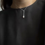 Long Minimalist Teardrop Pearl Pendant Necklace - floysun